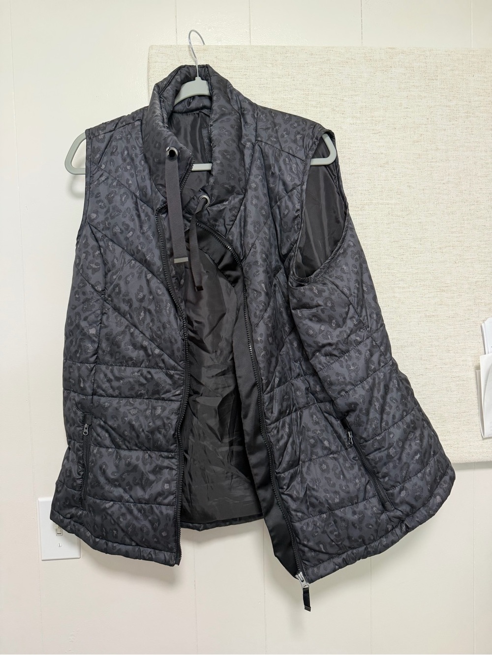 Maurices Black Quilted Sleeveless Puffer Vest with Subtle Leopard Print